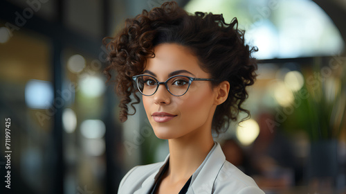 Hyperrealistic close-up photo of an African-American businesswoman - office background - stylish - fashion - project - intense - focused - motivated - dead set on goal