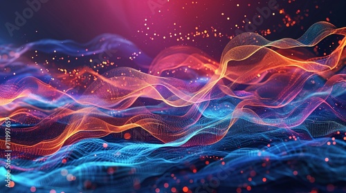 Abstract coral background poster with dynamic waves. Technology network vector illustration.