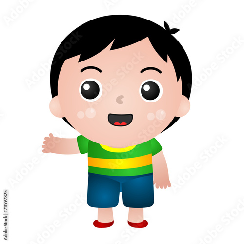 Illustration of a boy in various poses: sick, sick, stomach ache, runny nose