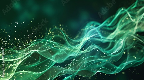 Abstract emerald background poster with dynamic waves. Technology network vector illustration.