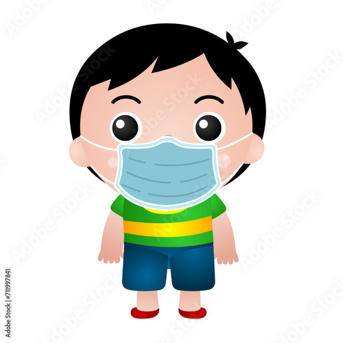 Illustration of a boy in various poses: sick, sick, stomach ache, runny nose
