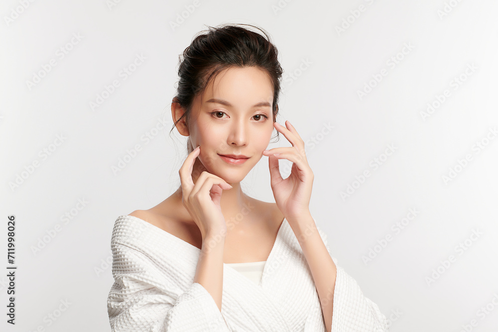 Beautiful young asian woman with clean fresh skin on white background, Face care, Facial treatment, Cosmetology, beauty and spa, Asian women portrait. Beautiful young asian woman with clean fresh skin on white background, Face care, Facial treatment, Cosmetology, beauty and spa, Asian women portrait.