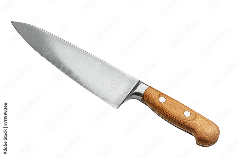 transparent background showcases sharp kitchen knife with a black handle, stainless steel blade, and shiny metallic finish transparent background showcases sharp kitchen knife with a black handle, stainless steel blade, and shiny metallic finish