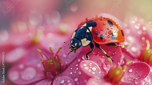 Get an up-close view of a ladybug, showcasing its vibrant colors, background image, generative AI
