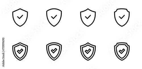 Shield check mark vector icon set,  Protection, security icon vector illustration