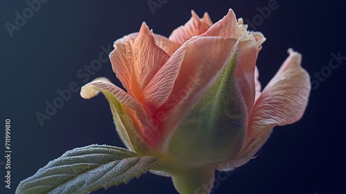 Gradual unfurling of a flower bud, background image, generative AI