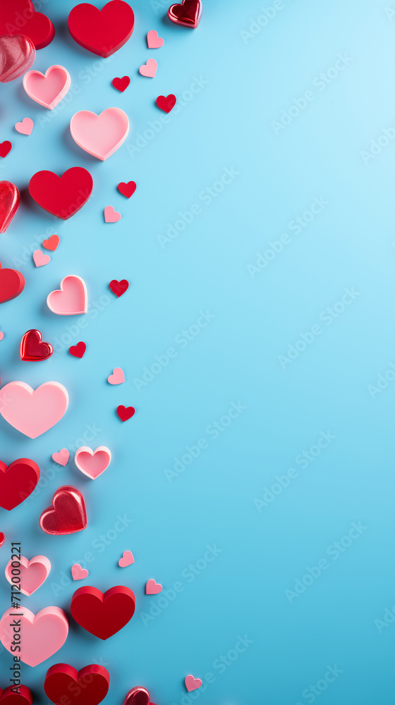 Valentine's Day wallpaper with red and pink hearts on blue background