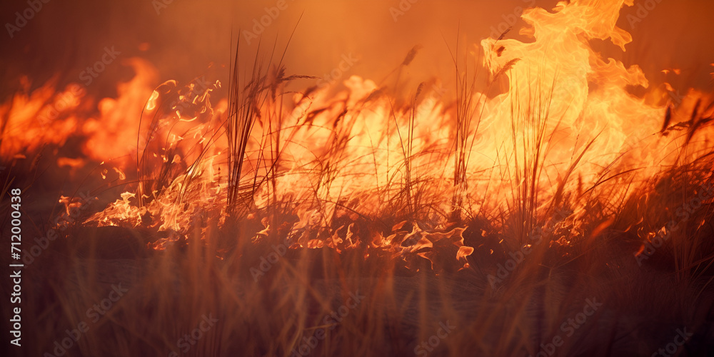 fire in the grass, Grass Fire Emergency,  Battling the Grassland Wildfire,  Fire in the Grass, Confronting the Grass Fire, Crisis in the Grasslands, Nature's Unleashed, Burning Field, Generative AI