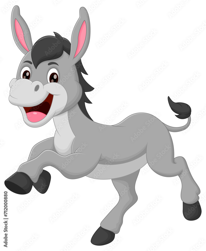 Cute Donkey Cartoon Running Vector Illustration. Animal Nature Icon Concept Isolated Premium Vector