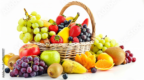 basket of fruits on white background 