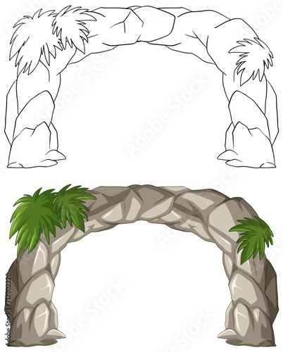 Vector illustration of a stone arch with leaves