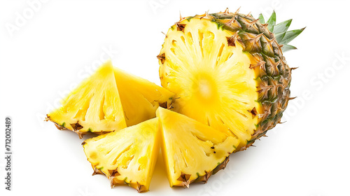 Ripe juicy pineapple sliced into wedges isolated on white background 