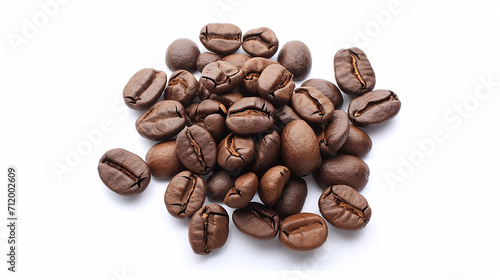 Roasted aromatic coffee beans on a white background