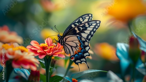 Butterfly resting on a vibrant flower, background image, generative AI © Hifzhan Graphics