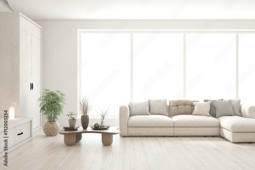 Fototapeta premium Interior design of modern apartment. Interior mockup. Scandinavian interior design. 3D illustration