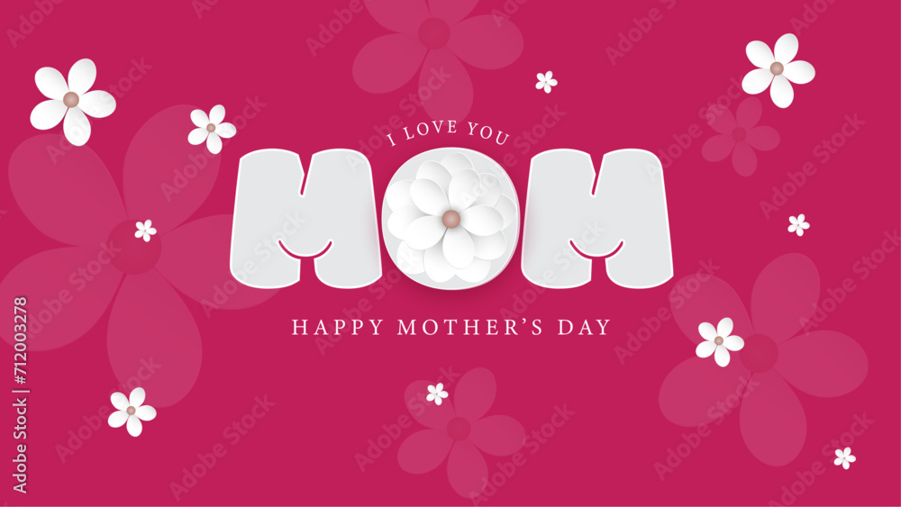 Red and white happy mother's day background decorated with love and heart. Happy mothers day event poster for greeting design template and mother's day celebration