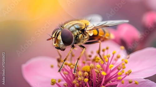 Hoverfly resting on a flower, background image, generative AI © Hifzhan Graphics