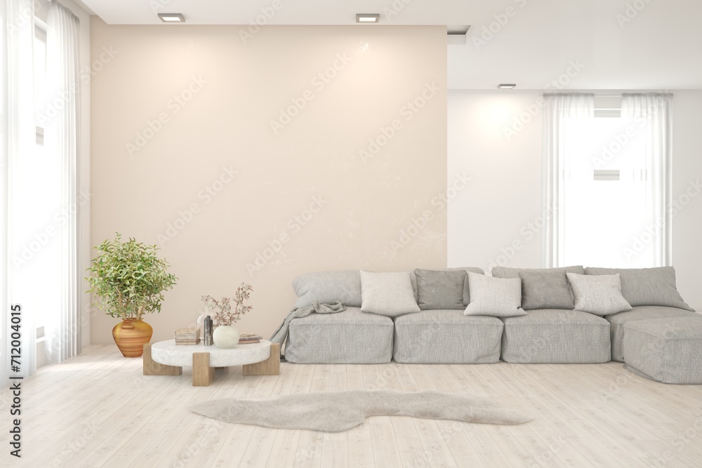 White scandinavian interior design with sofa. 3D illustration White scandinavian interior design with sofa. 3D illustration