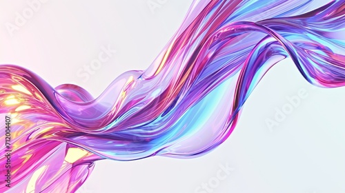 Abstract fluid 3D render holographic iridescent neon curved wave in motion white background. Gradient design element for banners, backgrounds, wallpapers, and covers.