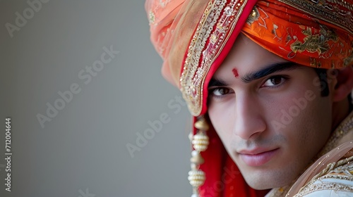 Portrait of young indian male wearing traditional indian clothes, generative AI photo