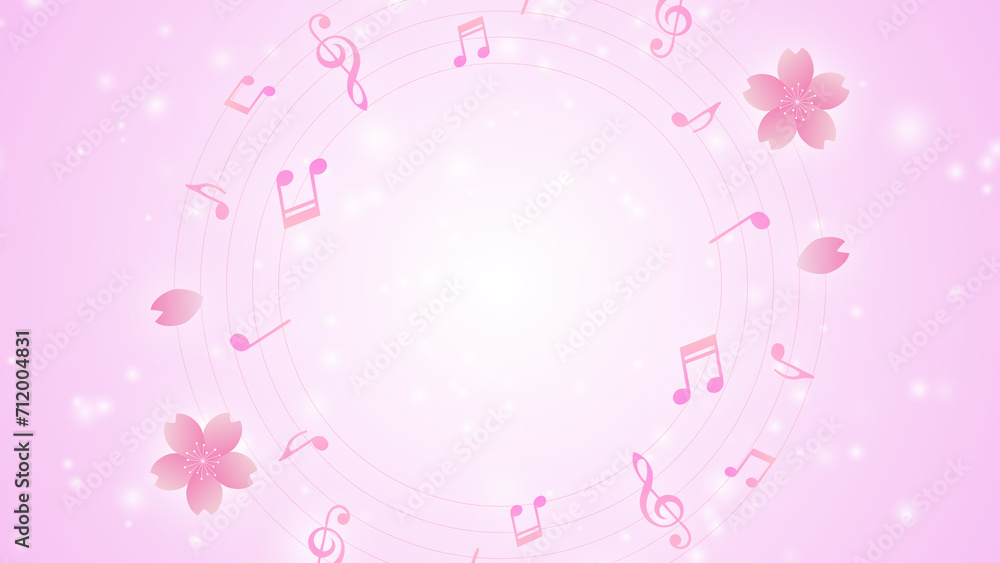 桜と音符のイラスト　中央から回転バージョン