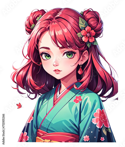 Beautiful Girl wear Green Kimono Image