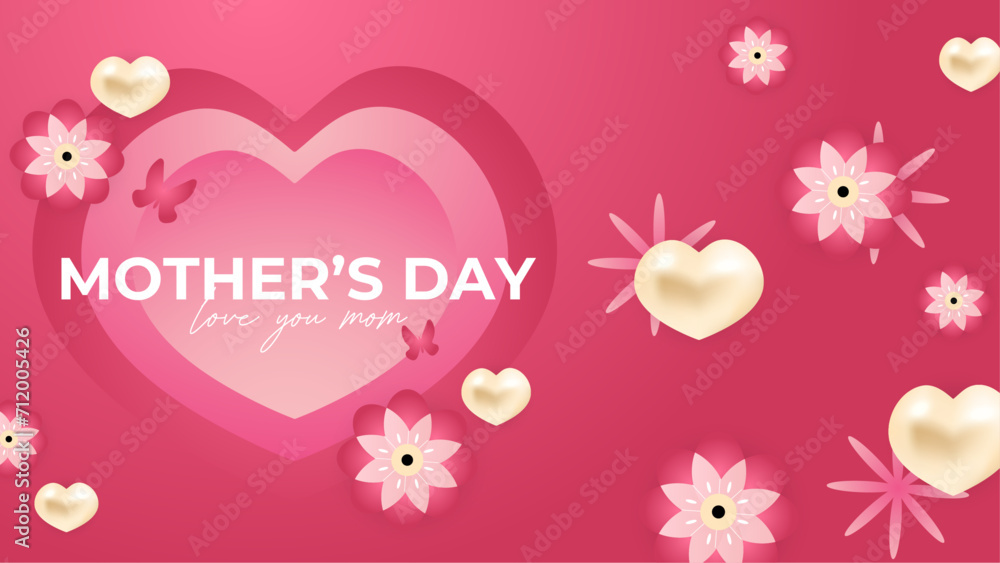 Pink and yellow vector happy mothers day with love. Happy mothers day event poster for greeting design template and mother's day celebration Pink and yellow vector happy mothers day with love. Happy mothers day event poster for greeting design template and mother's day celebration