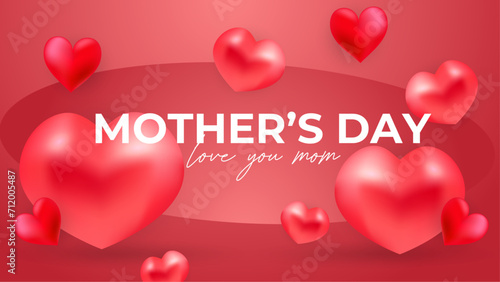 Red and pink happy mother's day background decorated with love and heart. Happy mothers day event poster for greeting design template and mother's day celebration