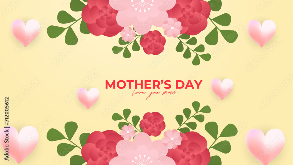 Colorful colourful vector beautiful happy mother's day with love and heart background. Happy mothers day event poster for greeting design template and mother's day celebration