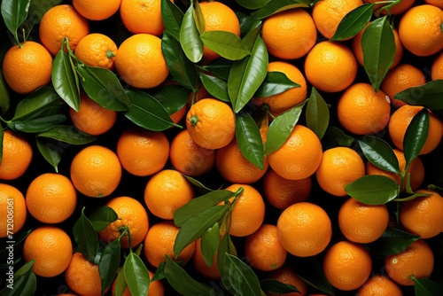 Tangerines on colored background. Overhead view.
