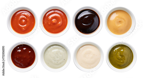 Bowls of Various Sauces isolated on transparent background Remove png, Clipping Path, pen tool