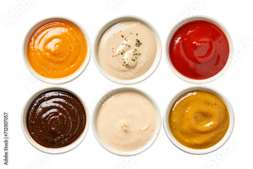 Bowls of Various Sauces isolated on transparent background Remove png, Clipping Path, pen tool