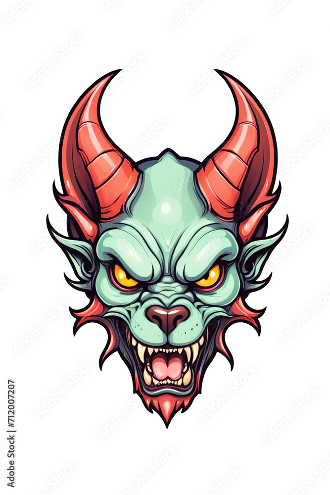 Devil dog head mascot with horns and aggressive expression Devil dog head mascot with horns and aggressive expression