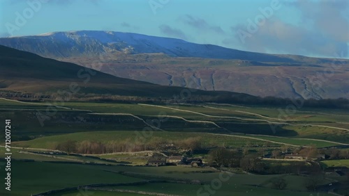 Establishing Aerial Shot of Yorkshire Dales Landscape with Whernside Behind photo