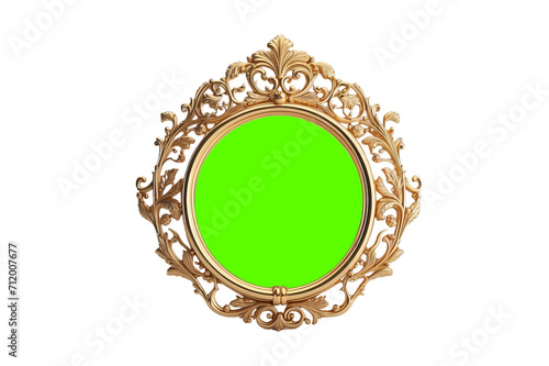 antique gold image frame isolated on a transparent PNG background.