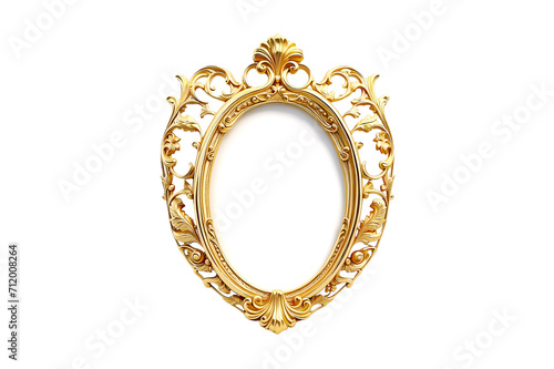 Antique gold photo frame isolated on a transparent PNG background