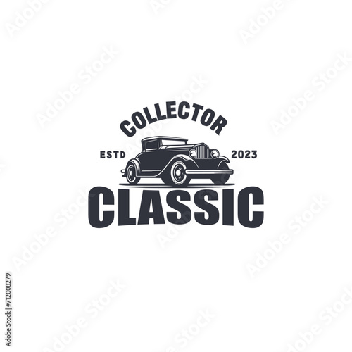 classic retro car vintage badge monochrome logo vector illustration