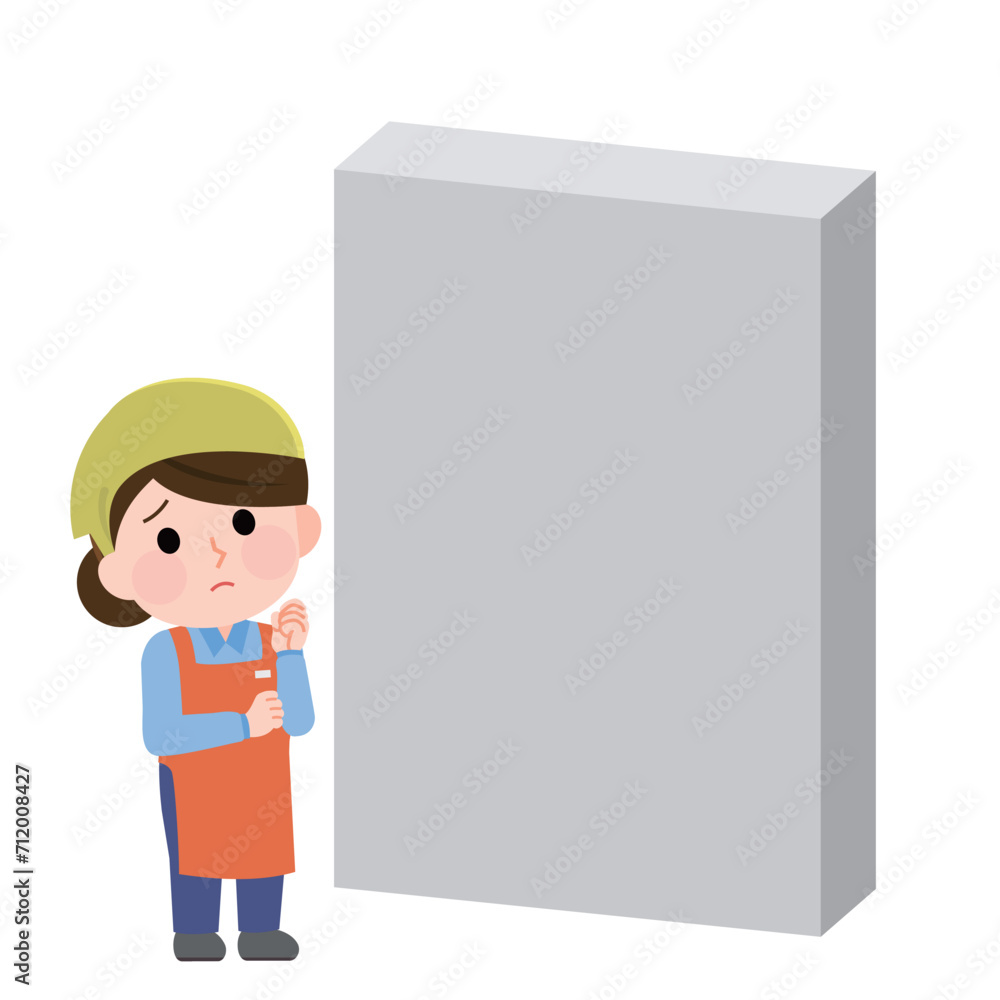 壁を見上げて困るパートの女性 イラスト 壁を見上げて困るパートの女性 イラスト
