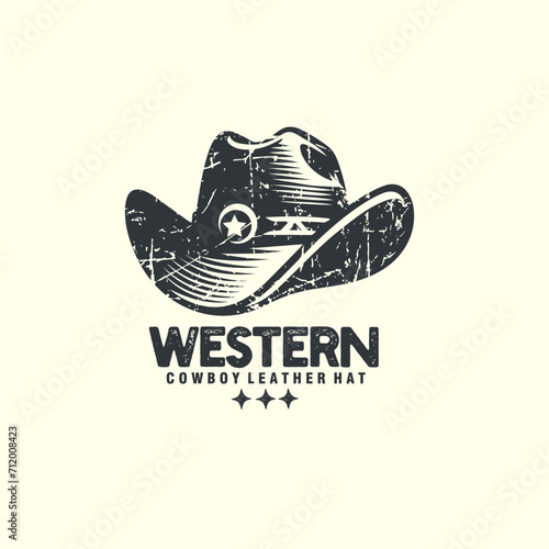 Country Western Cowboy Leather Hat, Texas Sheriff Hat vintage grunge logo vector graphic