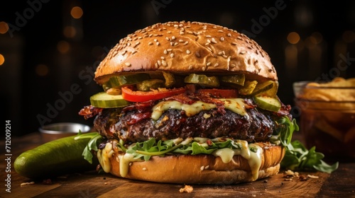 a closeup shot of a double cheese burger 