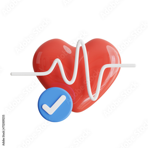 3D Heart Rate Model Tracking Cardiovascular Health in Real-Time. 3d illustration, 3d element, 3d rendering. 3d visualization isolated on a transparent background