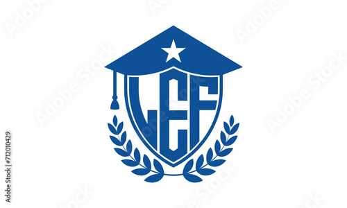 LEF three letter iconic academic logo design vector template. monogram, abstract, school, college, university, graduation cap symbol logo, shield, model, institute, educational, coaching canter, tech