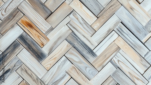 Abstract pattern of light wooden tiles with a glossy finish  arranged in a herringbone pattern for a sophisticated backdrop.