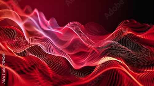 Abstract red background poster with dynamic waves. Technology network vector illustration.