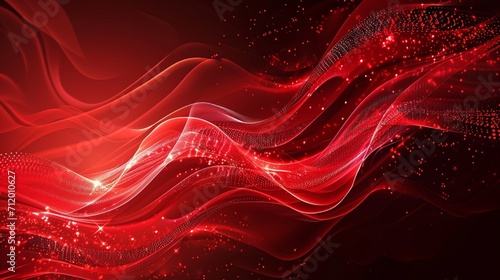 Abstract red background poster with dynamic waves. Technology network vector illustration.