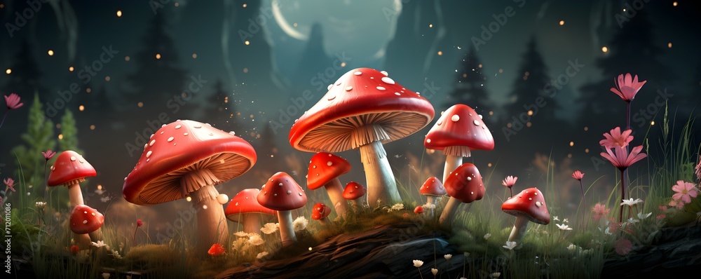Fly Agaric Mushroom Illustration Banner. Generative AI Fly Agaric Mushroom Illustration Banner. Generative AI