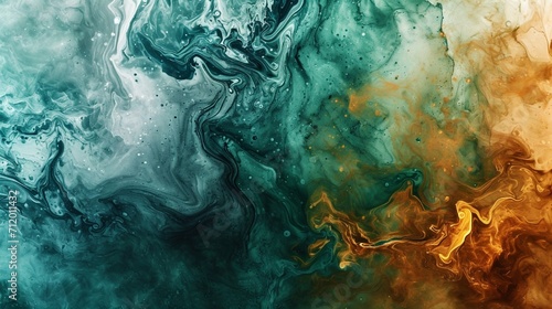 Abstract watercolor paint background by deep teal color brown and green with liquid fluid texture for backdrop.