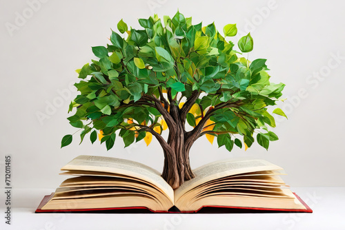 Celebrate International Literacy Day. A vibrant concept with a tree adorned with colorful books as leaves. Promote education, knowledge, and literacy on a white background.