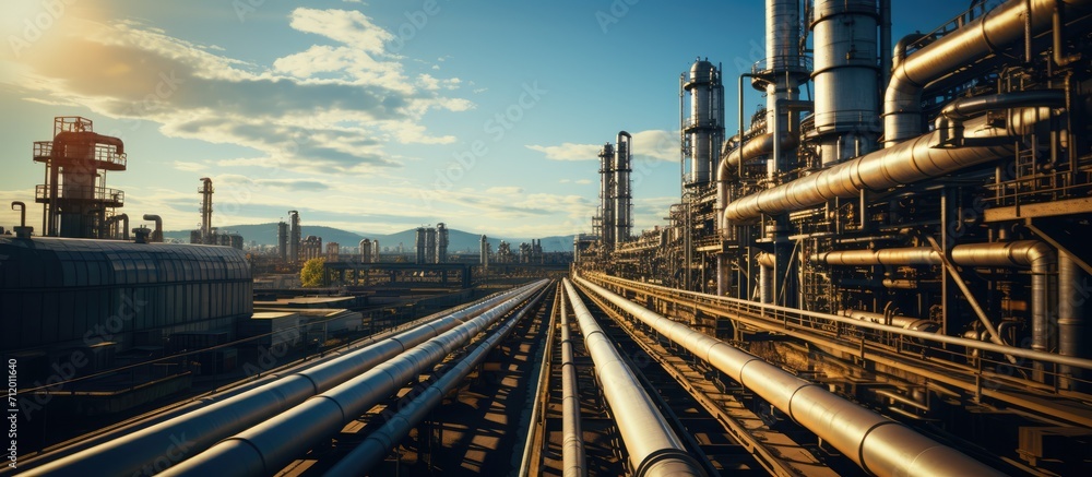 oil industry factory pipes with cloudy sky background