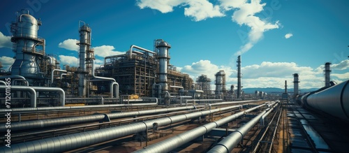 oil industry factory pipes with cloudy sky background